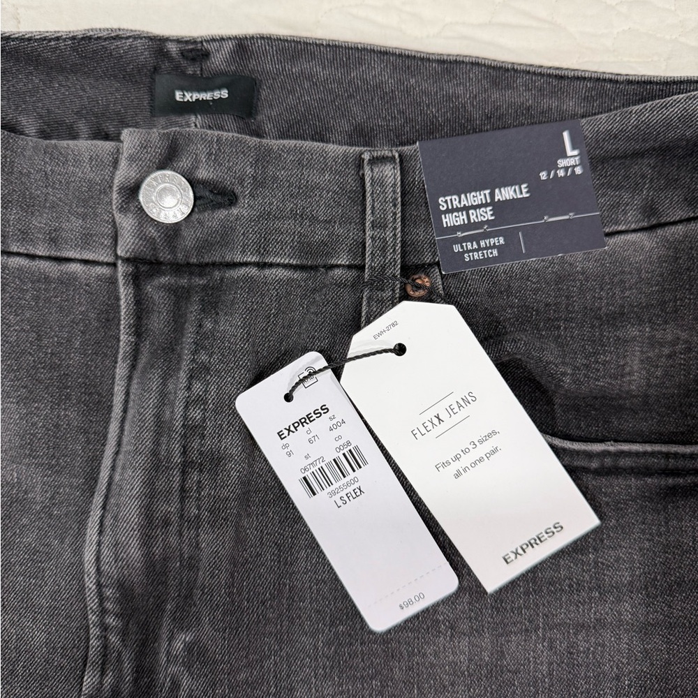 EXPRESS / Black Straight Leg Women's Jeans / Ankle High Rise / Size L 12/14/16 - Picture 9 of 12
